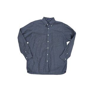 Gap Classic Mens Long Sleeve Shirt Navy & White Checkered Button-Down Large